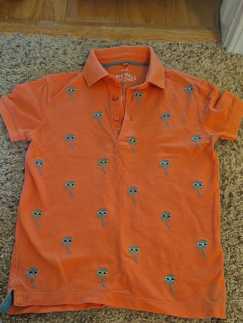 Marks & Spencer Orange Polo with Palm Tree Embroidery,Excellent Condition